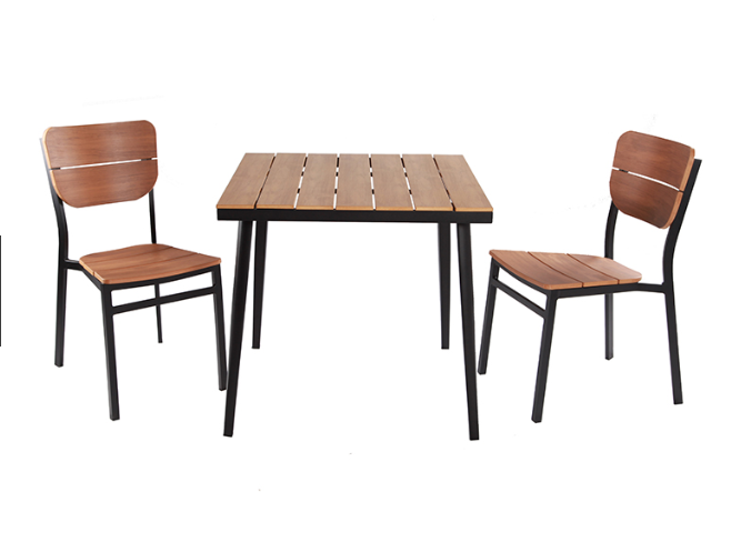Affordable Plastic Wood Cafe Furniture Set